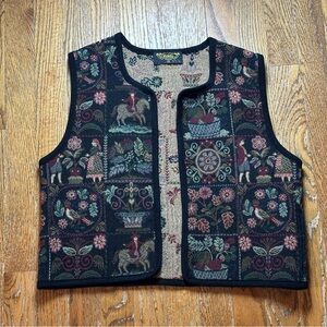 Vitabella Norway‎ Vest Womens Small Black Tapestry Maiken Kort Unicorn 150315